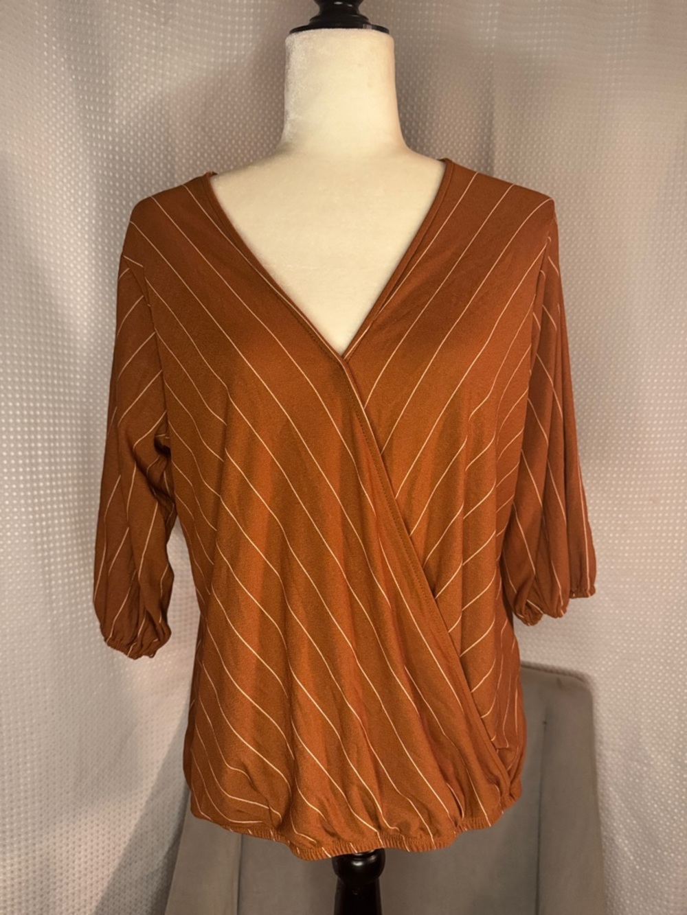 New & Next Rust & White Striped         V-Neck Wrap-Front Women's Top